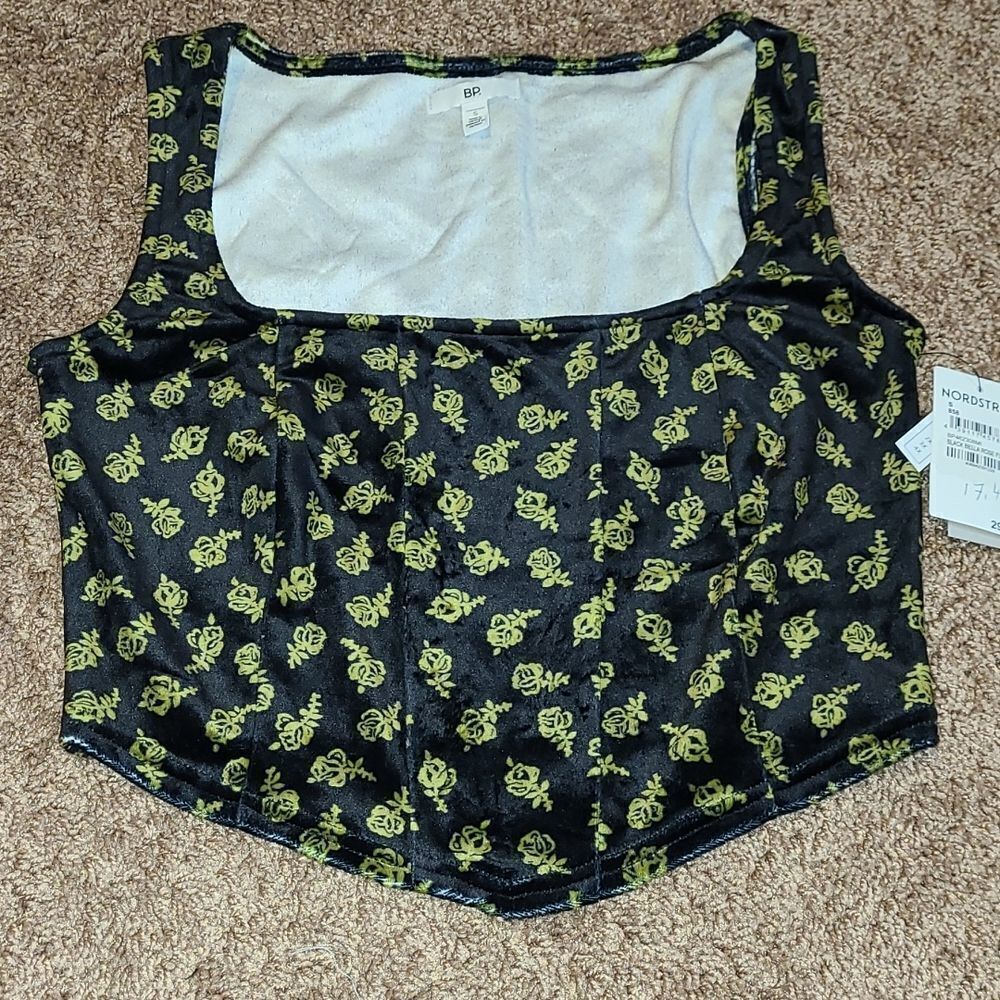 Bp Black Bella Rose Floral cropped top with corset detailing!